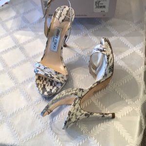 Jimmy Choo Size 35 high heels in original box with tags. Snake Natural. Pd.$620.